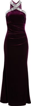 Eliza J Rhinestone Detail Velvet Sheath Gown