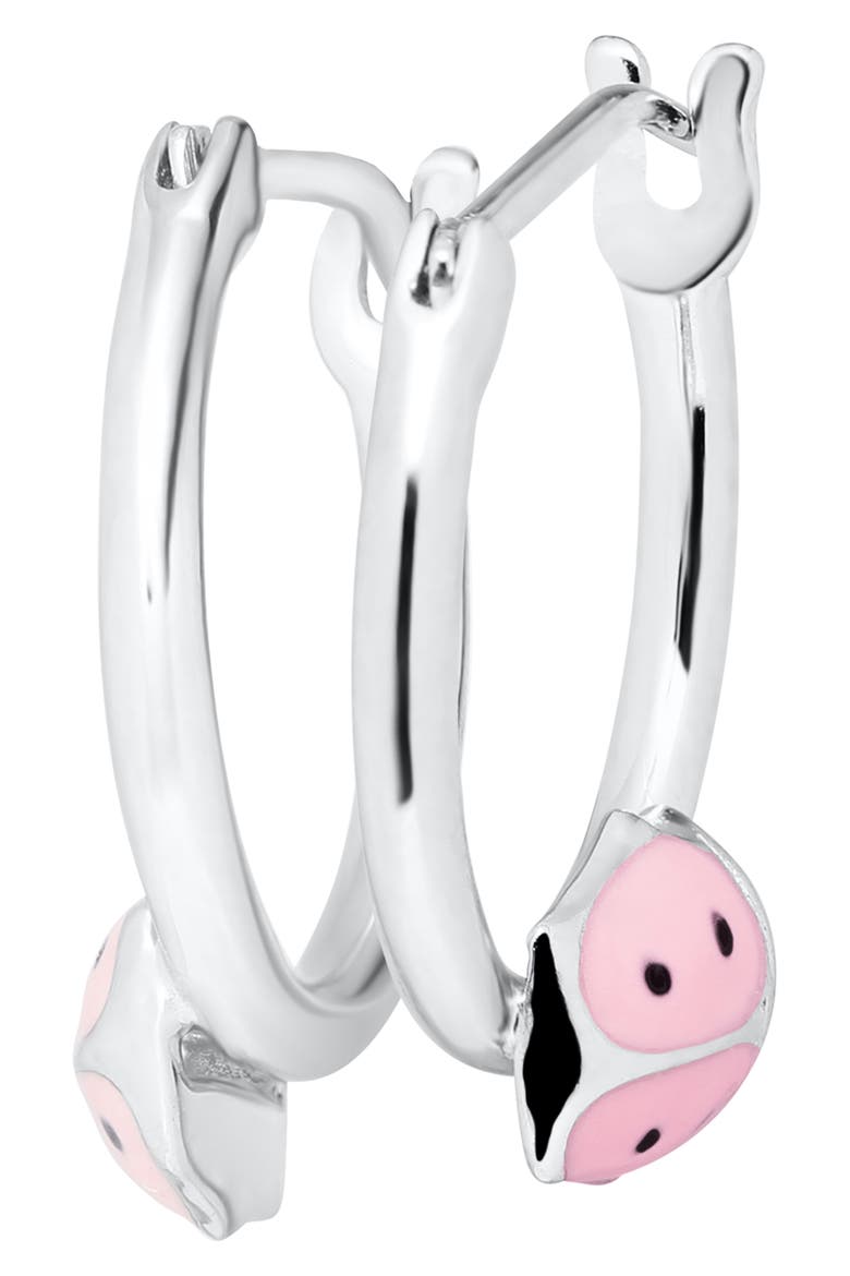 Sterling Silver Ladybug Hoop Earrings, Alternate, color, SILVER