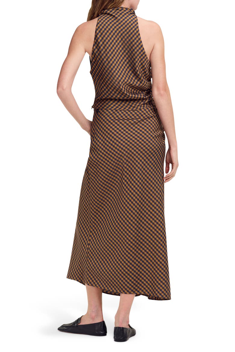 Jean Gingham Midi Skirt, Alternate, color, PECAN/ NAVY