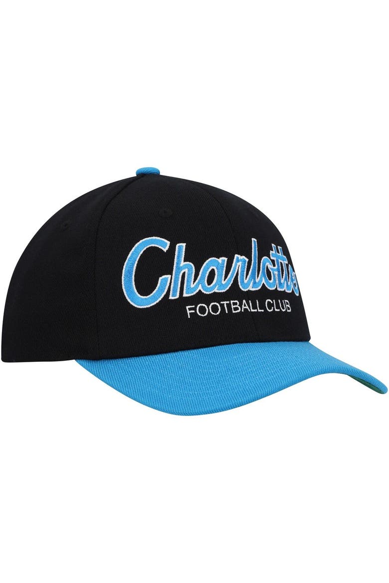 Men's Mitchell & Ness Black Charlotte FC Team Script 2.0 Stretch Snapback Hat, Alternate, color, Black