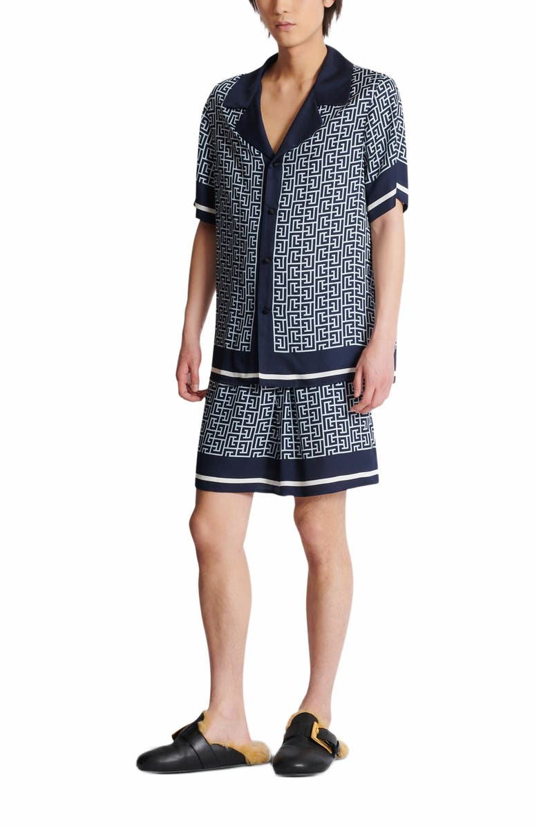 Balmain Flowing Monogrammed Shorts, Alternate, color, 