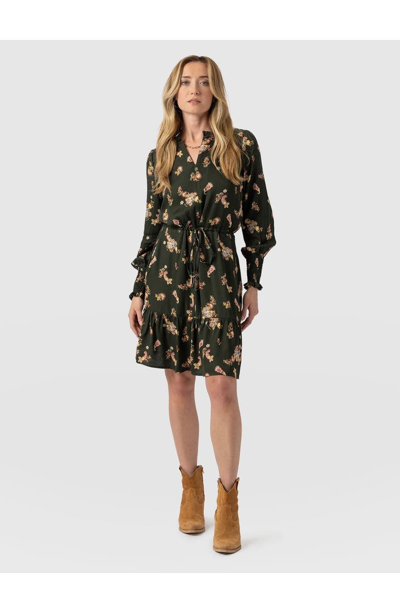 Saint + Sofia Mini Olivia Zip Up Dress, Main, color, Khaki Paisley