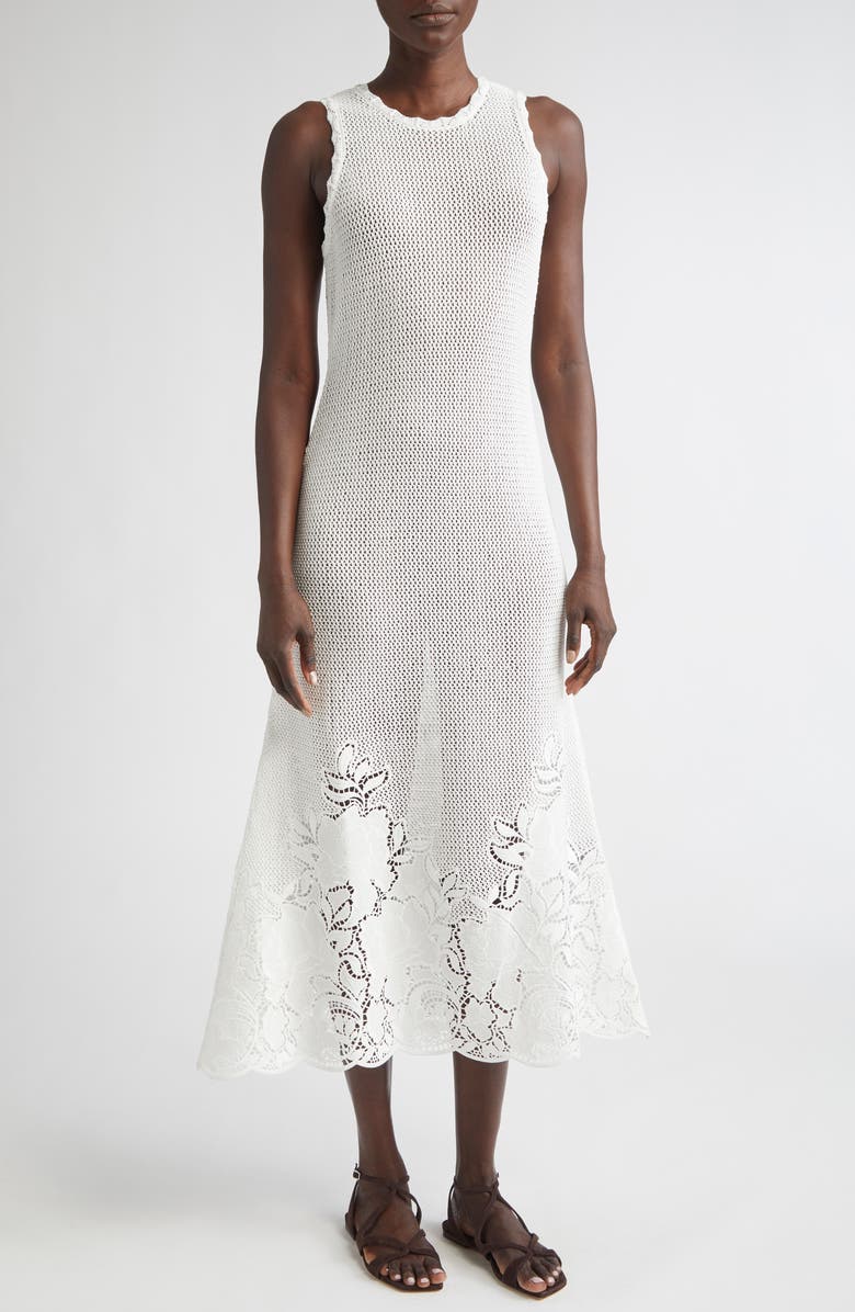 Erdem Open Knit Sleeveless Midi Dress, Main, color, Ivory
