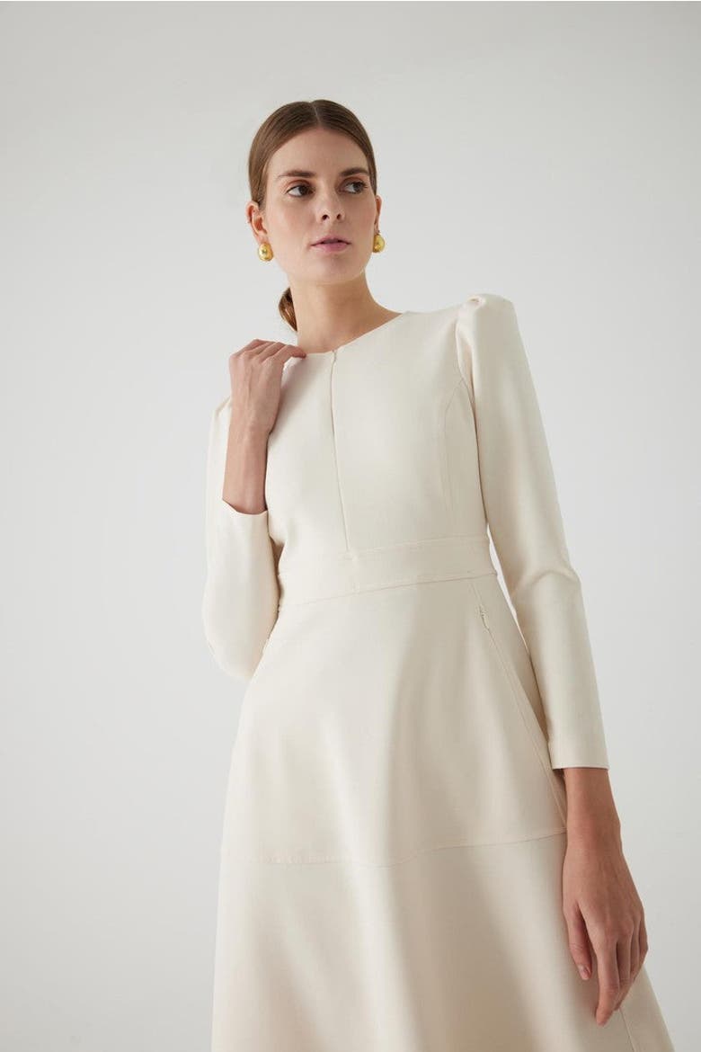 Angela Midi Dress, Alternate, color, BONE