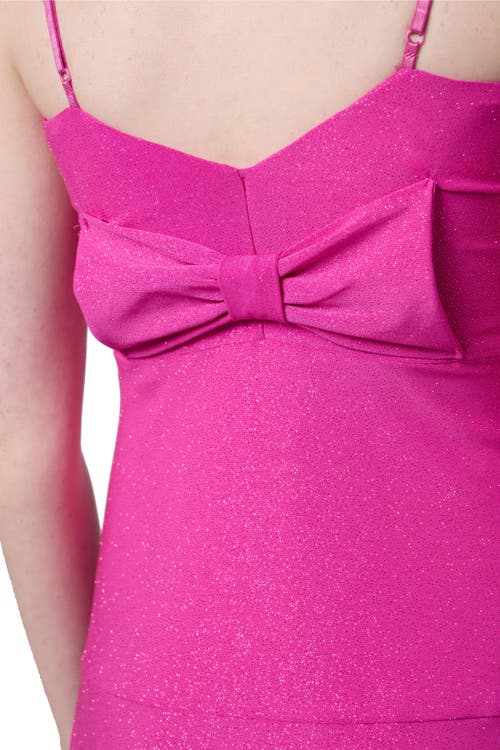 Un Deux Trois Glitter Bow Back Tiered Dress In Pink