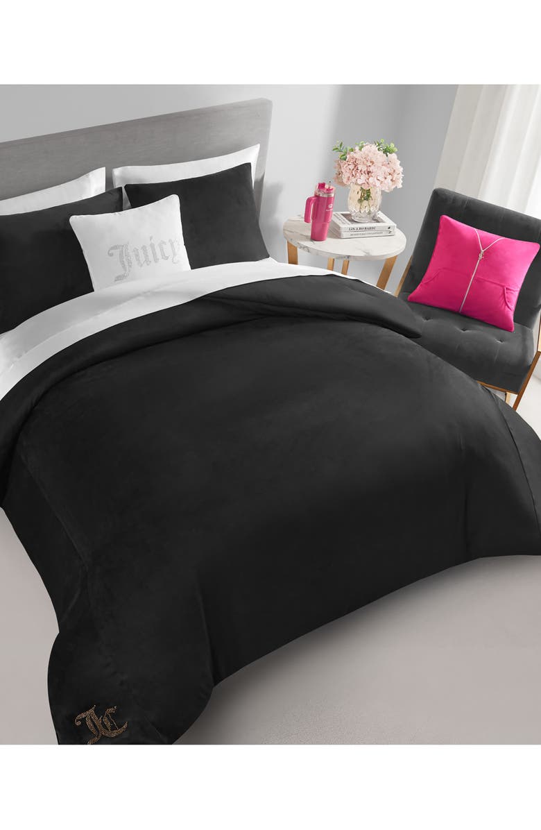 Juicy Couture Black Velour Comforter Set, Alternate, color, 