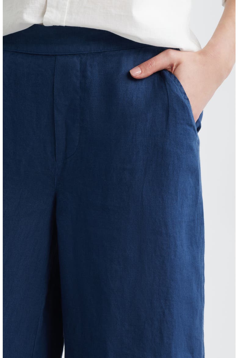 Maisie Wide Leg Crop Linen Pants, Alternate, color, NAVY