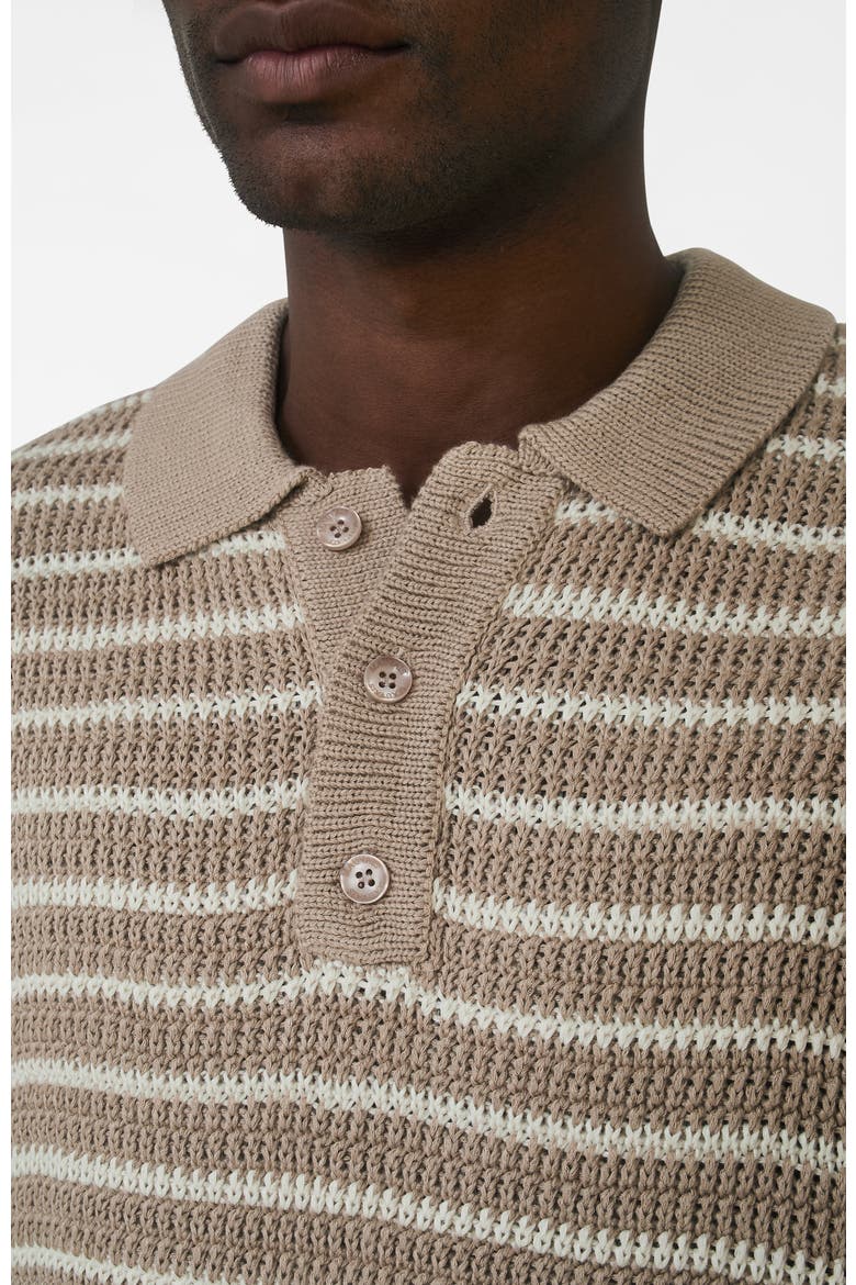 Fontelina Button Placket Knit Stripe Polo, Alternate, color, Medium Beige