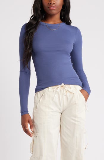 Bp. Ribbed Long Sleeve T-shirt In Blue