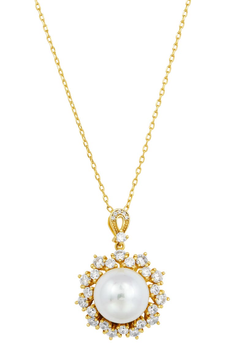 Shell Pearl Halo Pendant Necklace, Main, color, YELLOW