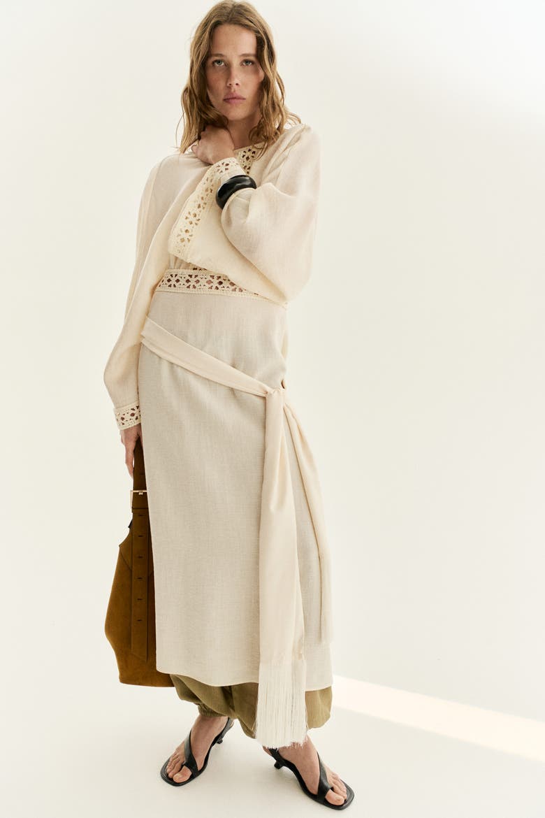 Crochet-look Tunic Dress, Main, color, Light beige