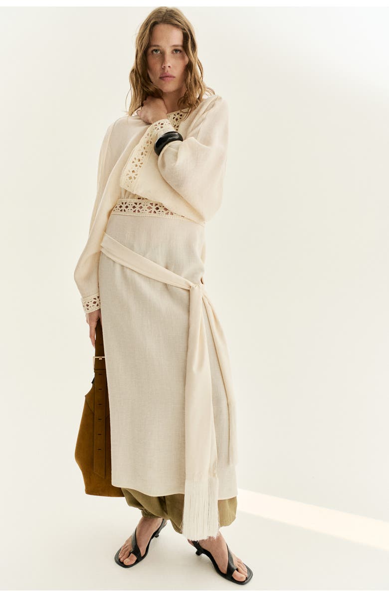 H&M Crochet-look Tunic Dress, Main, color, Light Beige