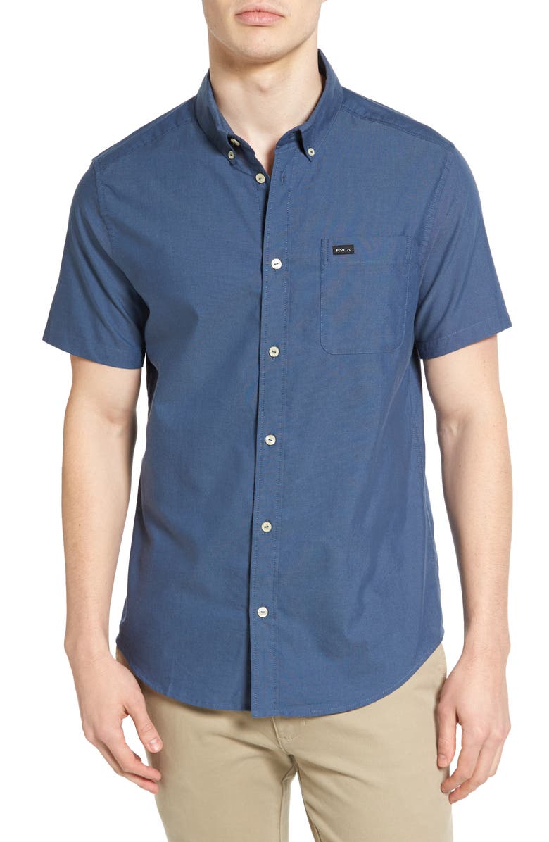 RVCA That'll Do Short Sleeve Slim Fit Oxford Shirt, Main, color,