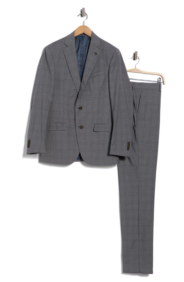 No Ordinary Joe by Ted Baker Jake Grey Windowpane Wool Suit, Alternate, color, Grey