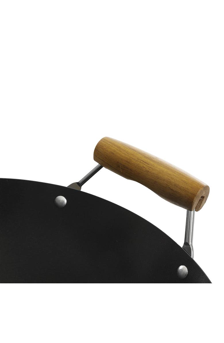 Kenmore Hammond 14 Inch Flat Bottom Carbon Steel Wok with Wooden Handles, Alternate, color, Black