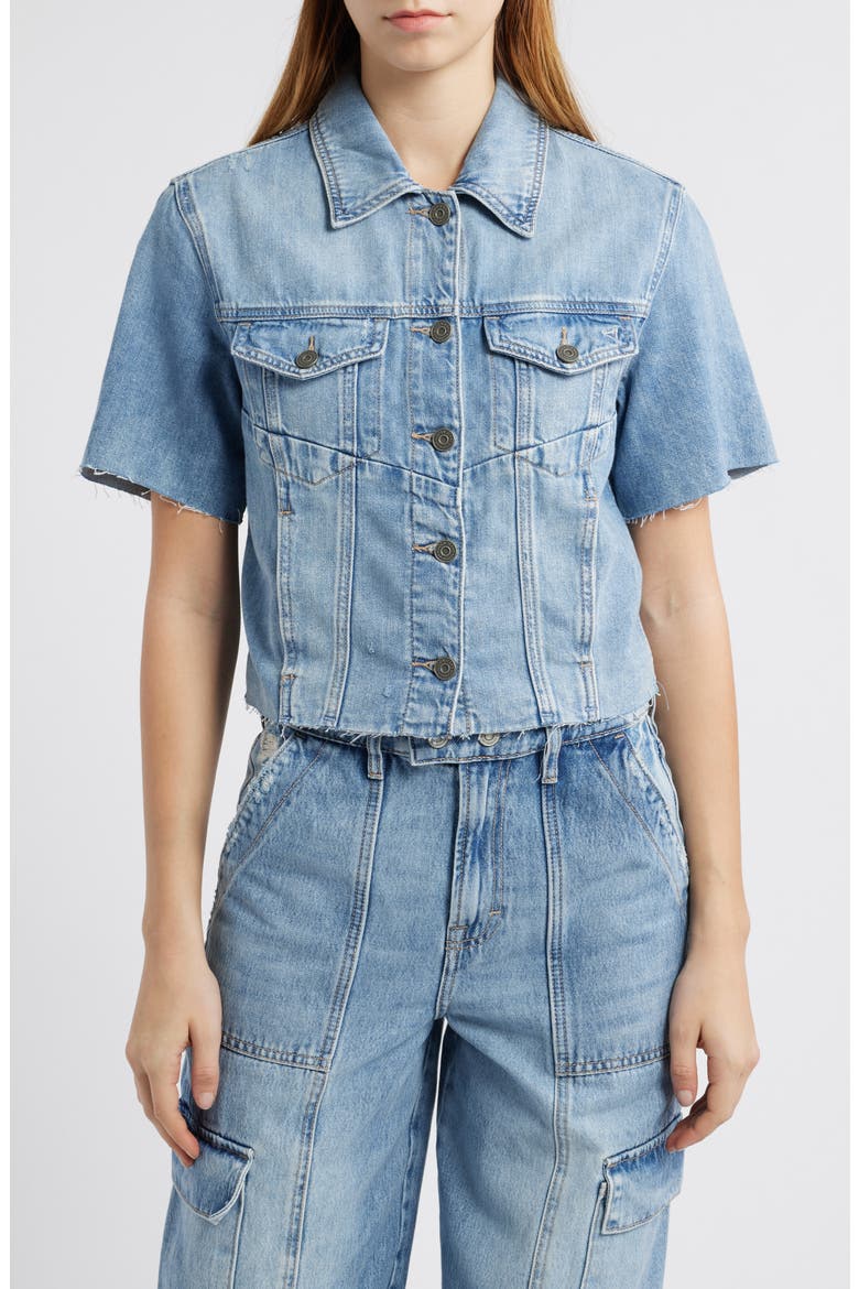 Short Sleeve Denim Jacket, Alternate, color, LIGHT WASH