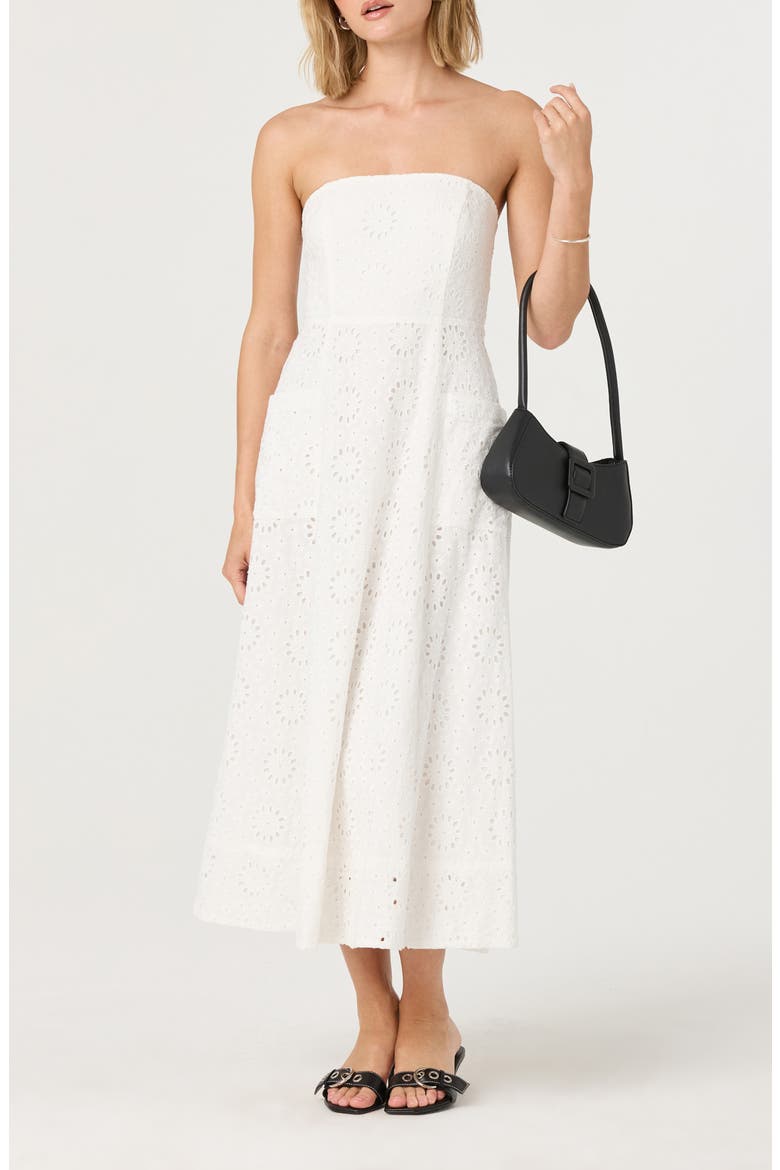 Strapless Cotton Eyelet Dress, Alternate, color, WHITE