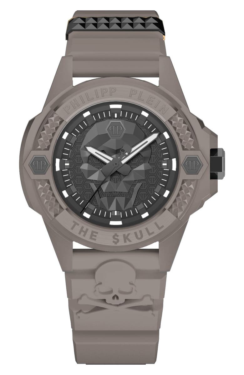 PHILIPP PLEIN The $kull Silicone Strap Watch, 44mm, Main, color, Taupe Grey Eco Ceramic
