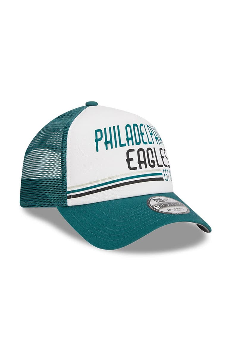 New Era Men's New Era White/Midnight Green Philadelphia Eagles Stacked A-Frame Trucker 9FORTY Adjustable Hat, Alternate, color, White