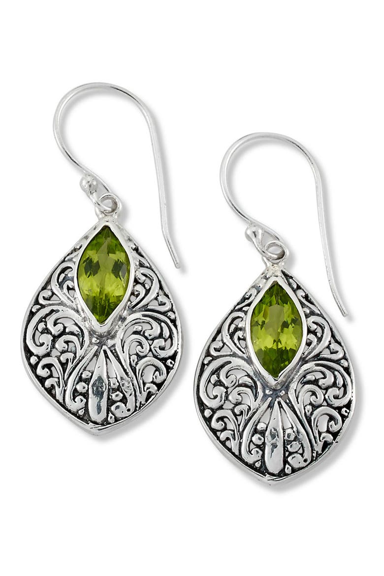 Sterling Silver Peridot Drop Earrings, Main, color, GREEN