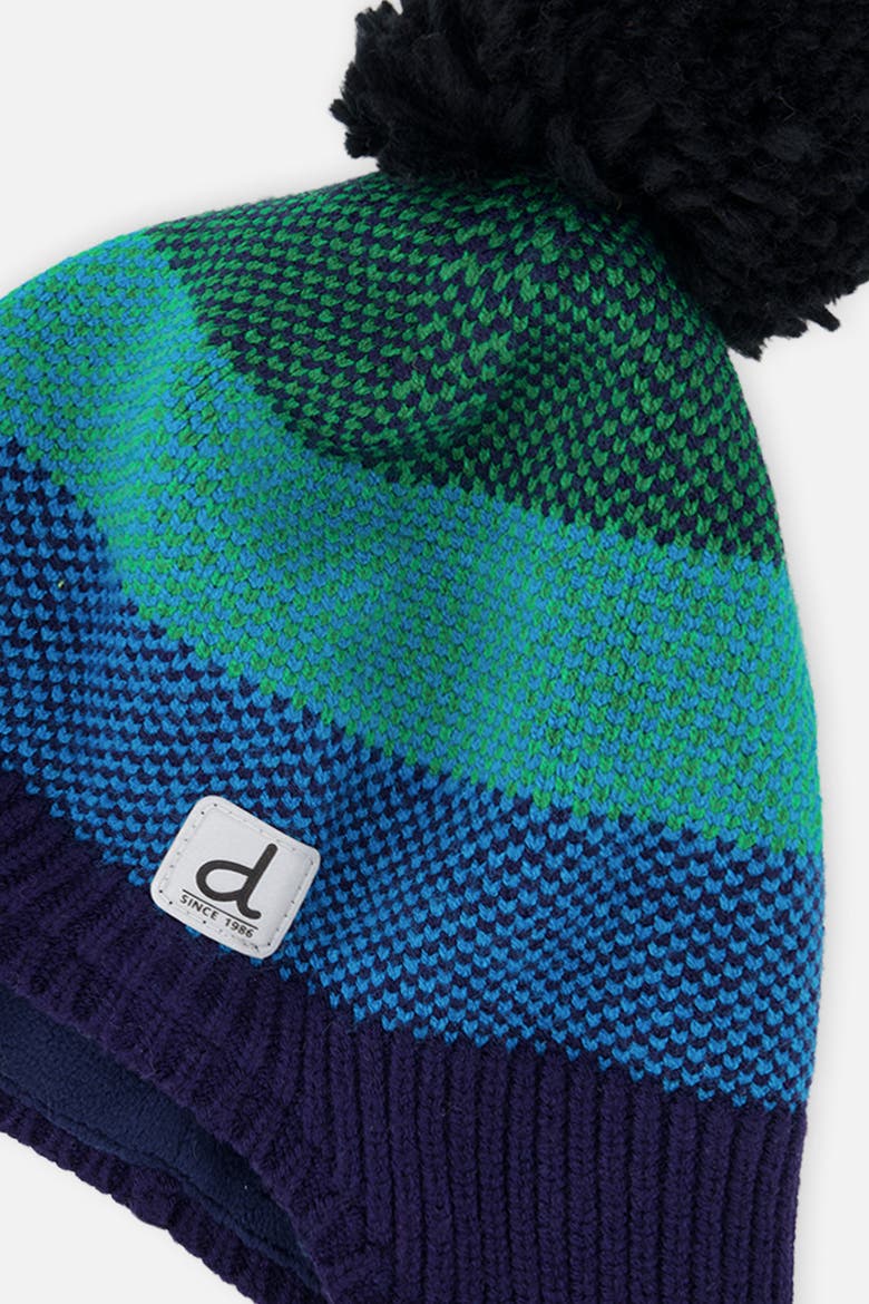 Winter Ombré Stripe Fleece Lined Peruvian Knit Hat with Pompom, Alternate, color, Blue and Green Knit