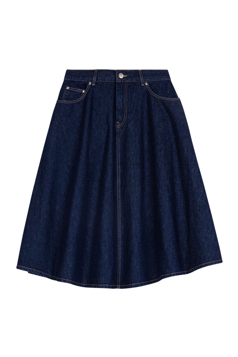 Mid-length flared denim skirt, Alternate, color, Navy