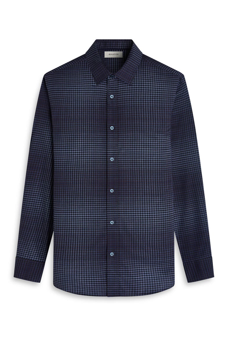Julian Shaped Fit Gradient Check Cotton & Cashmere Button-Up Shirt, Alternate, color, NAVY