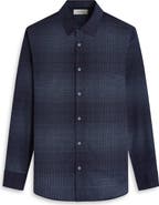 Bugatchi Julian Shaped Fit Gradient Check Cotton & Cashmere Button-Up Shirt