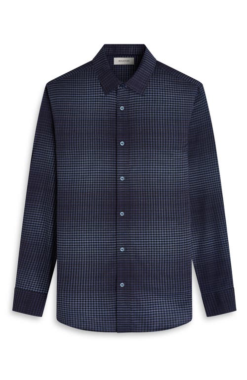 Bugatchi Julian Shaped Fit Gradient Check Cotton & Cashmere Button-up Shirt In Blue