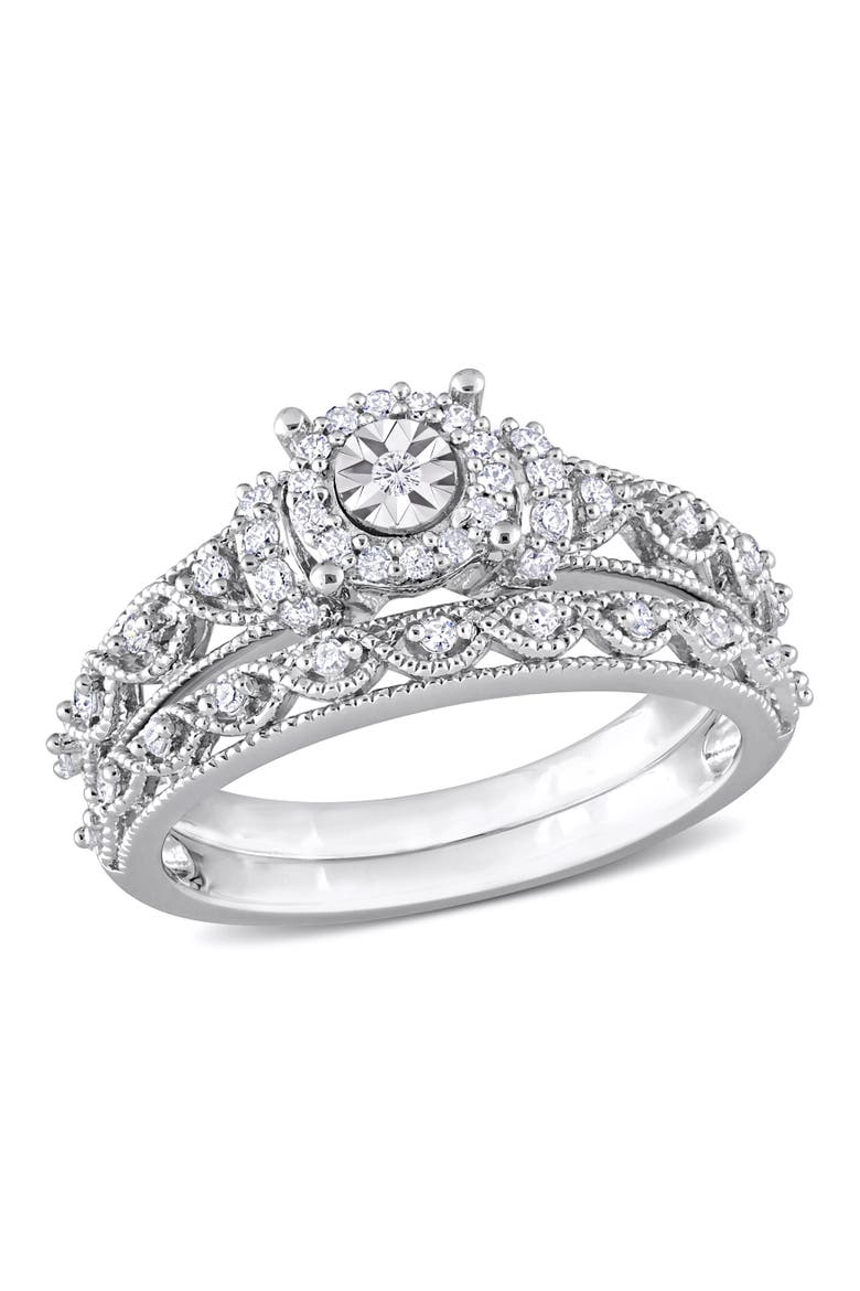 Diamond Double Row Halo Bridal Ring Set, Main, color, Sterling Silver