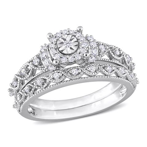 Diamond Double Row Halo Bridal Ring Set