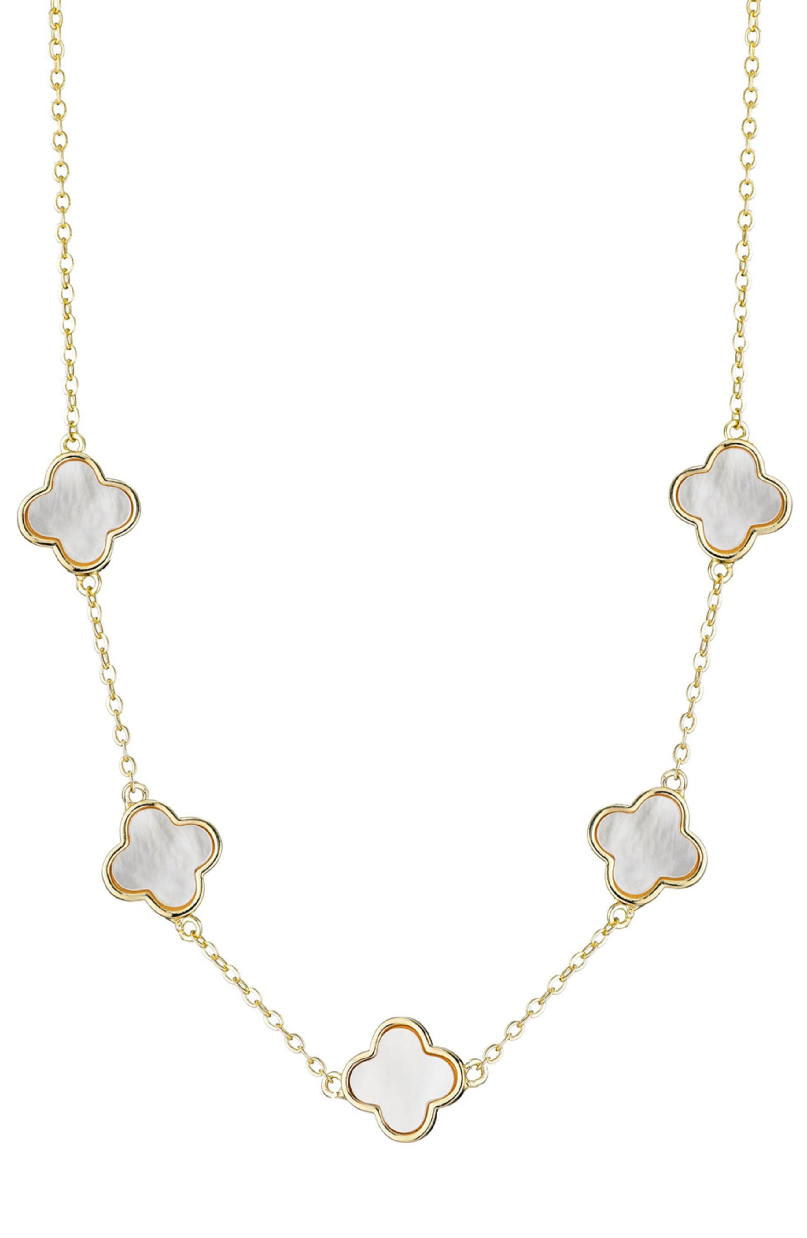 Adornia Mother-of-Pearl Clover Station Necklace