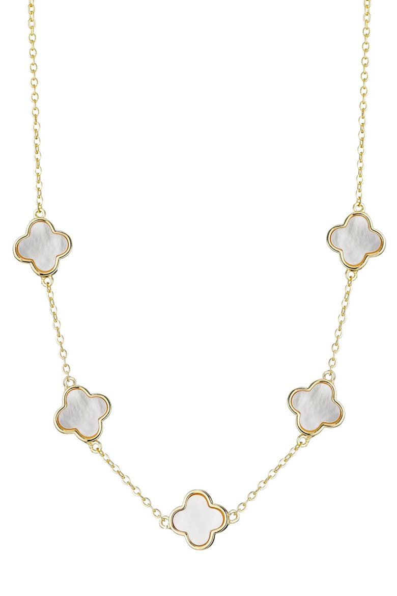 Mother-of-Pearl Clover Station Necklace, Main, color, GOLD-WHITE