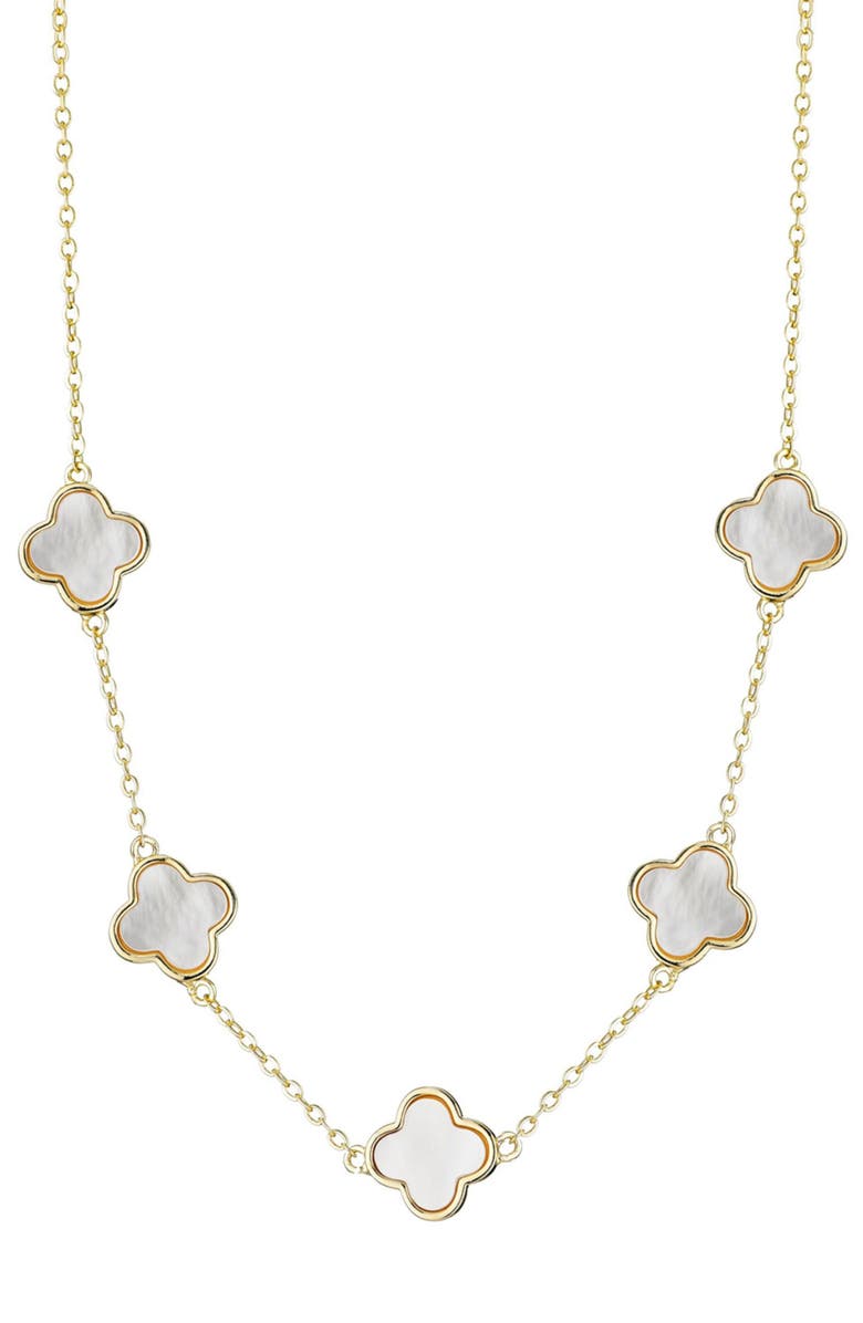 Adornia Mother-of-Pearl Clover Station Necklace, Main, color, Gold-White
