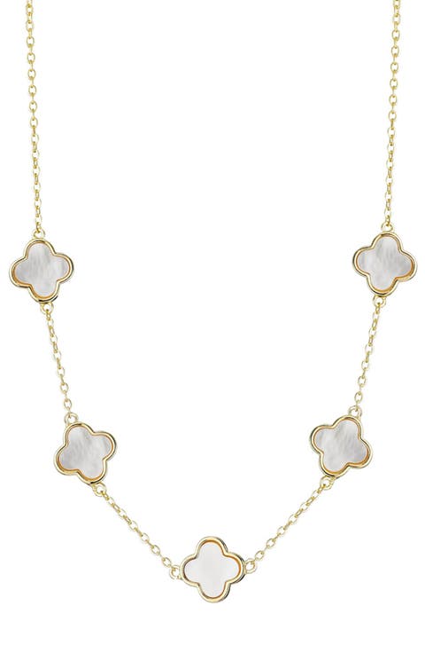 Mother-of-Pearl Clover Station Necklace