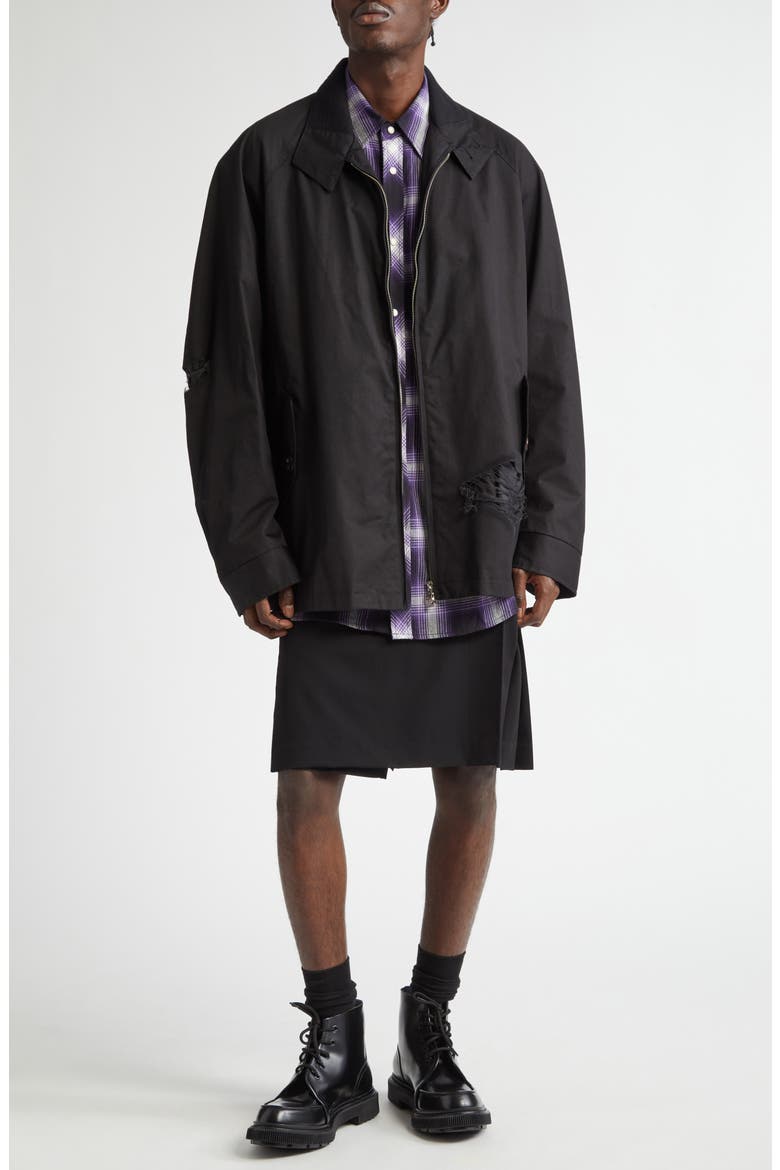 Dog Ear Ripped Cotton Jacket, Alternate, color, BLACK