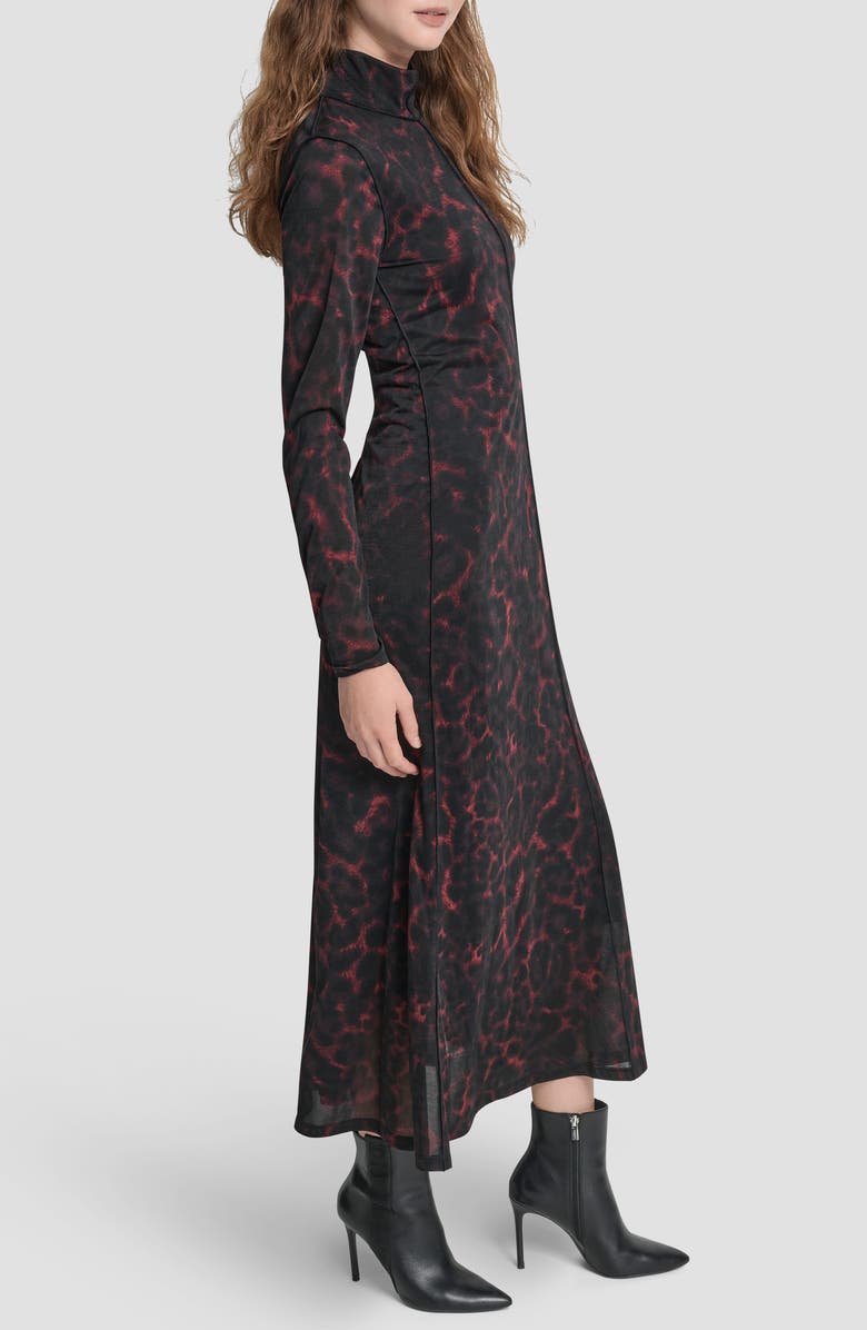 DKNY Seamed Long Sleeve Maxi Dress, Alternate, color, Merlot Cheetah