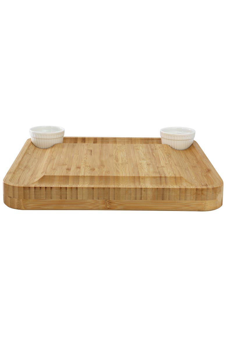 Wood Charcuterie Cheese Board Set with Ramekins and Slide Out Cutlery Drawer, Alternate, color, Bamboo