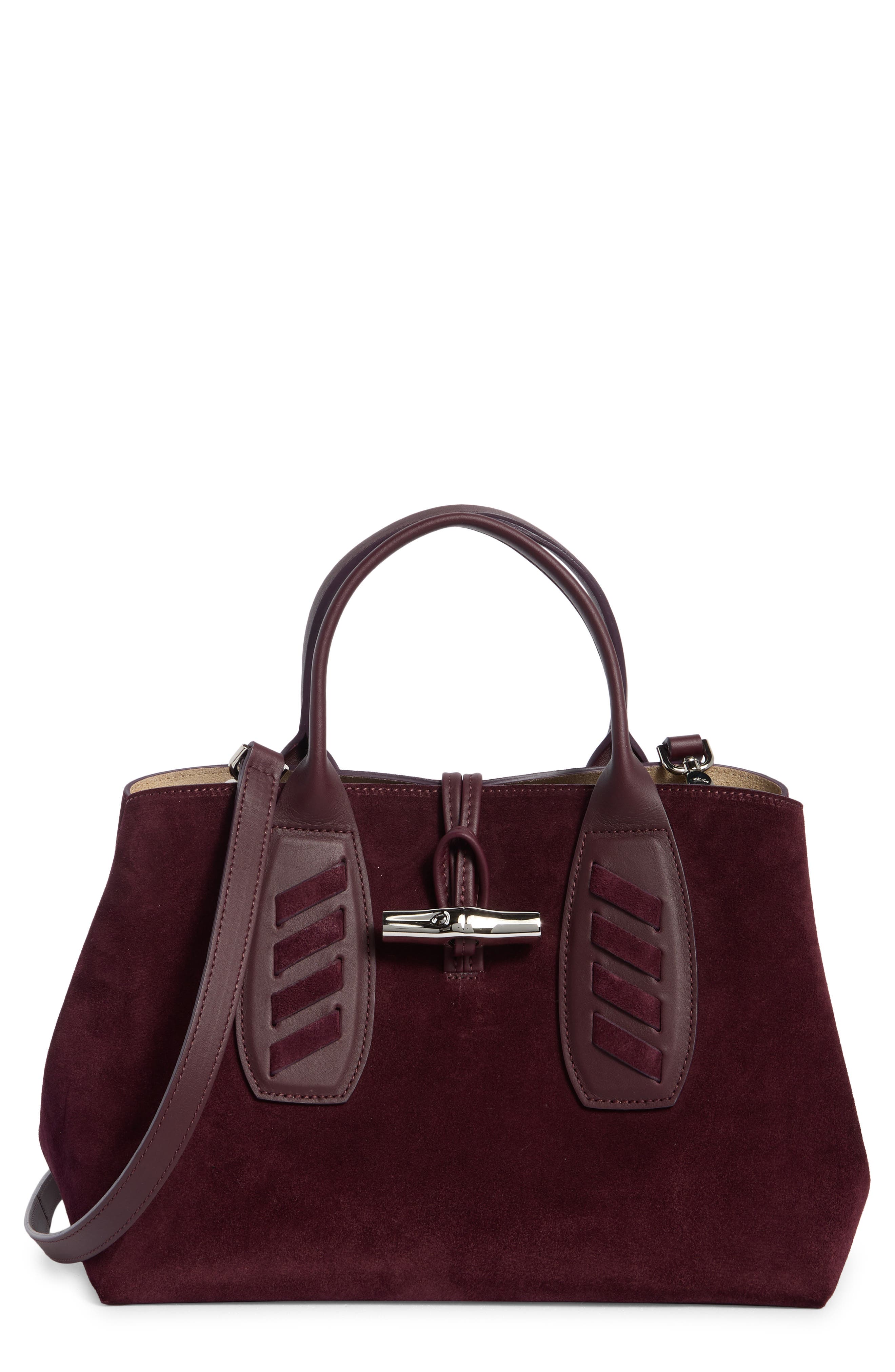 Longchamp Aubergine Medium Leather Tote Bag, Main, color, 