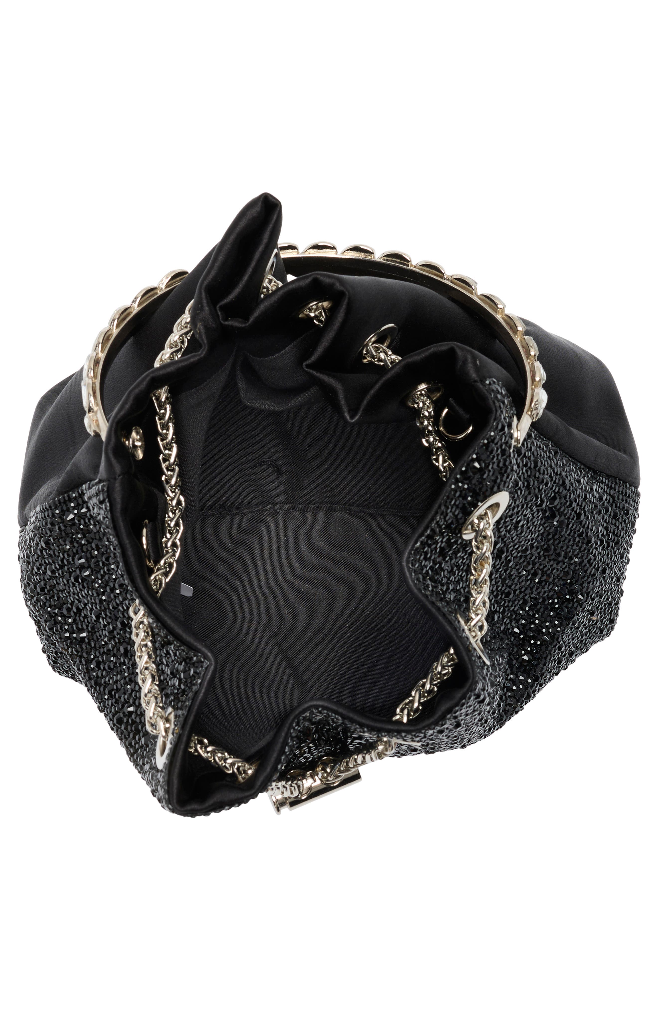 ALESSIA BIANCHI Rhinestone Embellished Bucket Bag Clutch, Alternate, color, Black