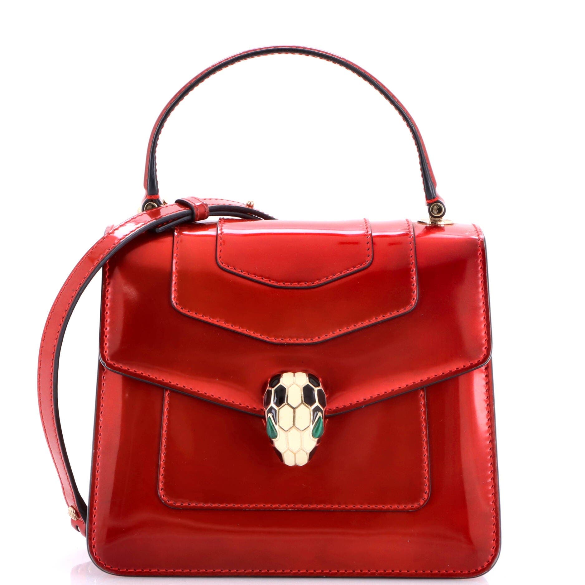 Serpenti Top Handle Bag Patent Small, Main, color, Red