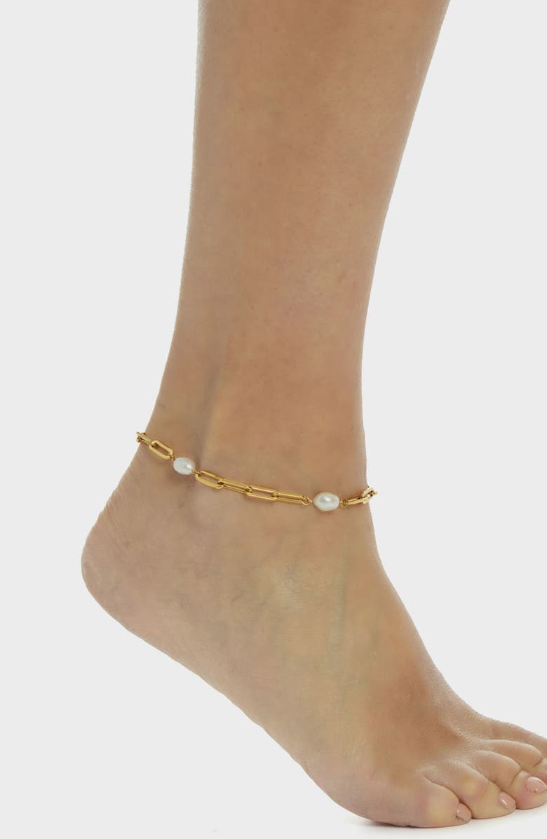 st. Moran Freshwater Pearl Station Anklet, Alternate, color, White