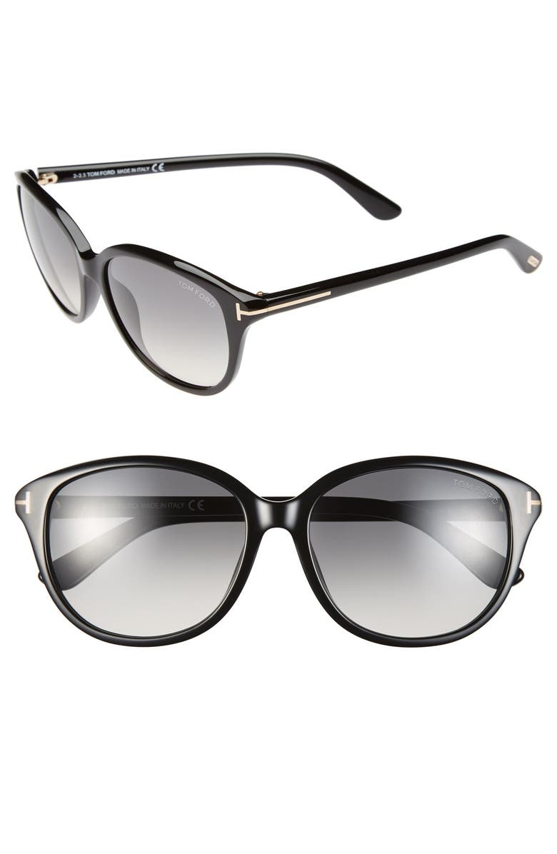 TOM FORD 'Karmen' 57mm Sunglasses, Main, color, Sblk/Smk