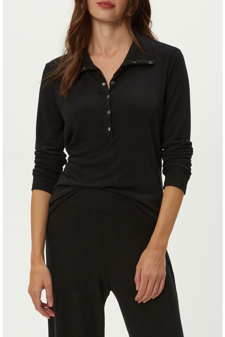 Issa Long Sleeve Snap Placket Polo, Main, color, BLACK