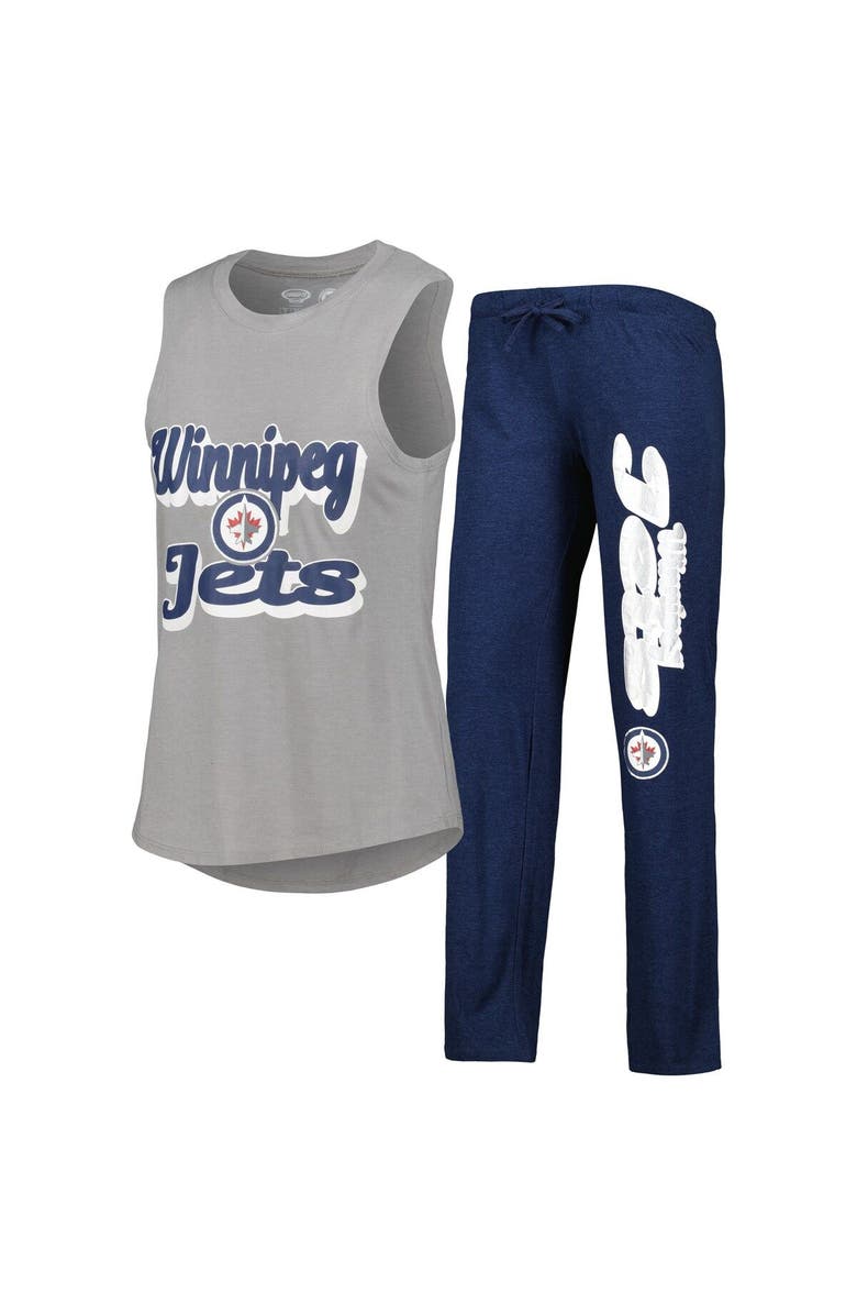 CONCEPTS SPORT Women's Concepts Sport Heather Gray/Heather Navy Winnipeg Jets Meter Muscle Tank Top & Pants Sleep Set, Main, color,