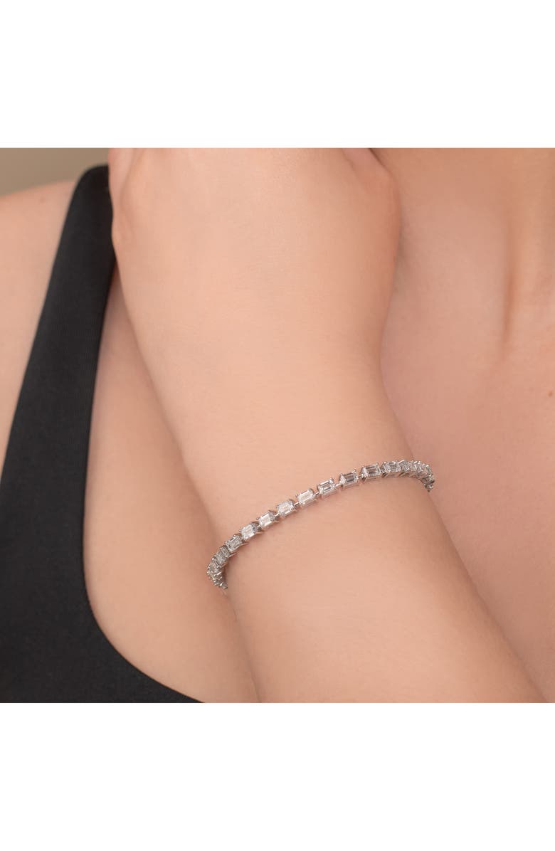 HauteCarat Emerald Cut Lab Created Diamond Tennis Bracelet, Alternate, color, 6.69 Ctw White Gold