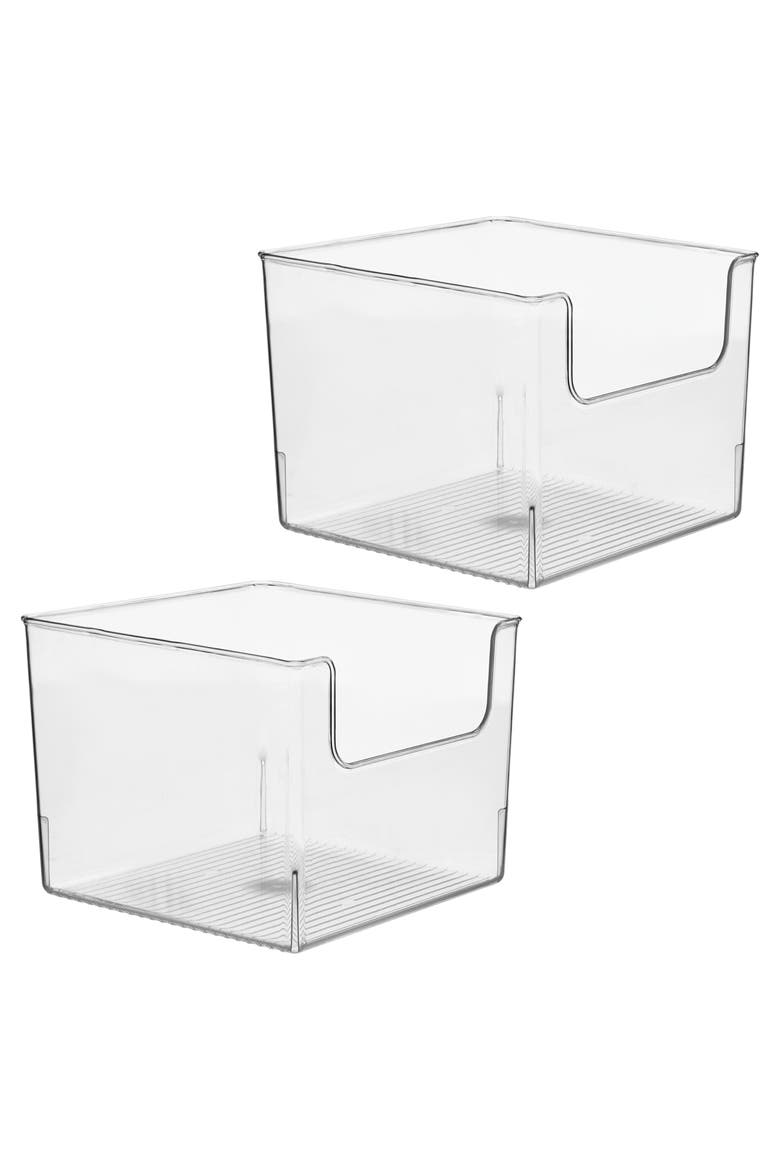 Open-Front Storage Bin for Kitchen, Pantry, Bathroom, Office, Set of 2, Clear, Main, color, Clear