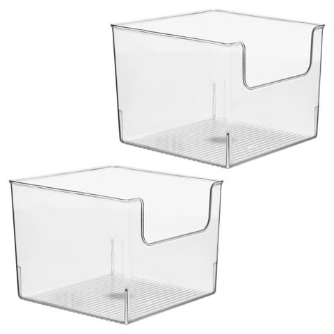 Open-Front Storage Bin for Kitchen, Pantry, Bathroom, Office, Set of 2, Clear