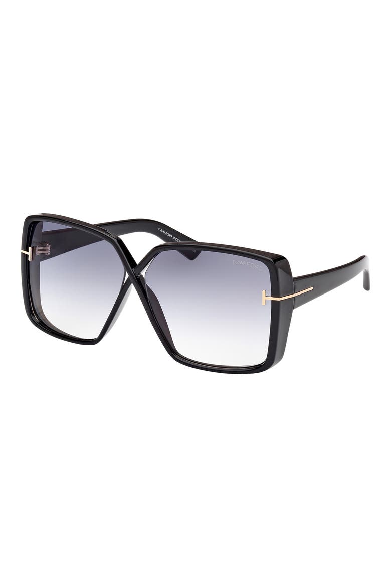 Yvonne 63mm Oversize Gradient Butterfly Sunglasses, Alternate, color, SHINY BLACK / GRADIENT SMOKE