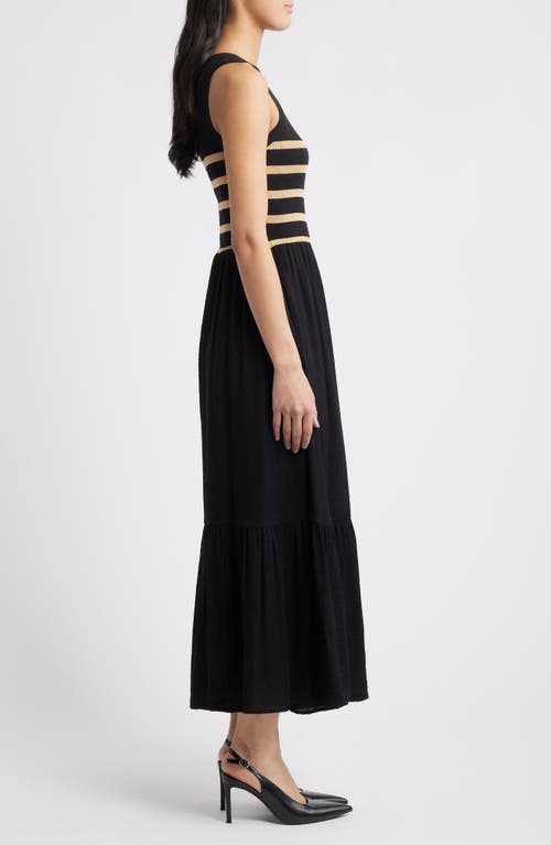 Zoe And Claire Mixed Media Stripe Bodice Sweater Dress In Black